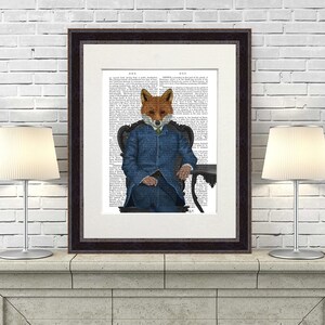 Arte de pared zorro - Fox Edwardian gent portrait - fox wall art wall art fox funny fox décor fox art print red fox décor fox wall art print
