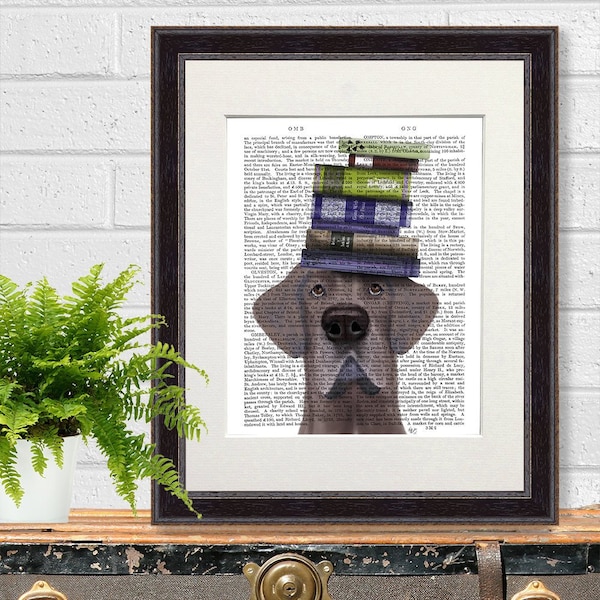 Great dane decor - Great dane with books - Great dane dog painting Big dog print Huge dog artwork Puppy painting Large dog decor Grey dog