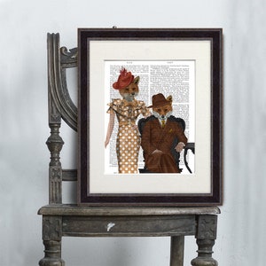 Cute couple gift - Fox couple 1930&#39;s - Gift for wife Gift for husband Vintage style Unique wedding gift Engagement gift idea Wedding gift