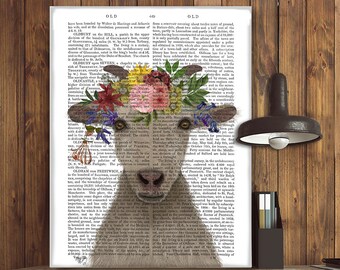 Boho room decor - Goat Bohemian 1 - Country home decor Southern style Farm stuff Floral headdress Boho nursery Animal nursery art Capricorn