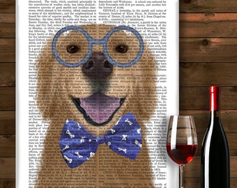 Golden Retriever Art Print – Dog with Glasses & Bowtie