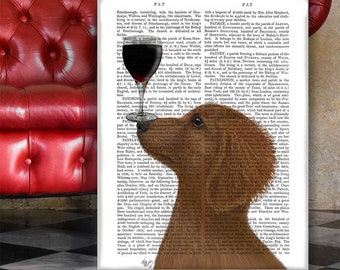 Doxie art print - Dachshund Golden Dog Au Vin - Dachshund painting Wine decor ideas Gift for wife Large canvas art Cute dog picture Wall art