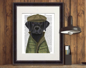 Schwarzer Labrador Vintage Buchdruck - Geschenk für Hundeliebhaber