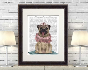 Lámina artística de la Princesa Pug: un regalo único para amantes de los perros.