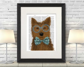 Yorkie Dog Print - Yorkshire Terrier with Glasses and Bowtie