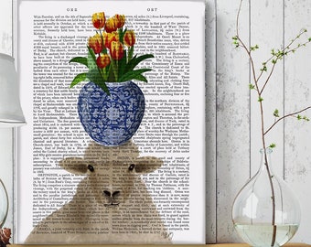 Country charm - Sheep and tulips - Southern style decor Country home decor Ginger jar art floral wall art lamb print funny gift ideas