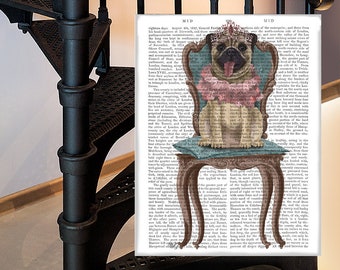 Mum dog gifts - Pug princess on chair - Bedroom decor ideas Wall art bedroom Gift for sister Sister birthday Funny gift wife Canvas wall art