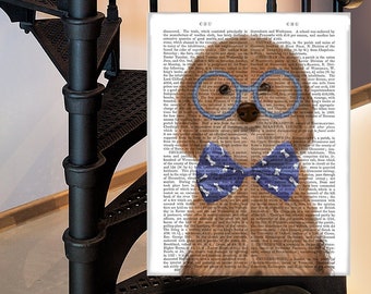 Cockapoo gift - Cockerpoo apricot with glasses and bowtie - Nerdy room decor funny wall art dog Cockerdoodle lover cute present husband