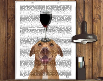Canvas wall art - Pit Bull Dog Au Vin - Pit bull painting Wine gifts for women Cute gift for sister Wine humour Funny gift wife Kitchen wine