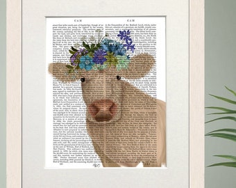 Cow painting - Cow cream bohemian 2 - Cow art print Cow decor Farm cow poster Farmyard animals Farmhouse decor Farm animal artwork Uk shop