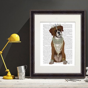 Gift for boxer lover -  Boxer and tiara - Box dog Boxer dog print Wall decor dog art Pet gift Dog painting Dog lover home decor Poster dog