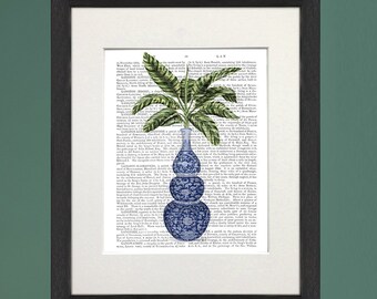 Chinoiserie vase print Hamptons style Chinese decor Apartment decor Blue and white Tropical green print Botanical art - Chinoiserie Vase 7