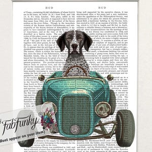German Shorthaired Pointer Black Dog Art Print in Hot Rod Car, Auto Shop Poster, Funny Dog in Vintage Style Custom Classic Car Print Garage
