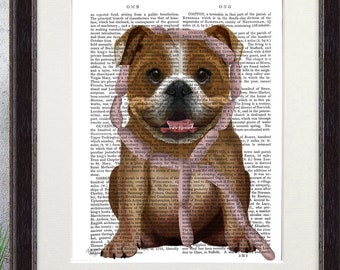 British bulldog art, English bulldog gift, Bulldog print, Dog with sausages, Food print, Kitchen wall art, Dog lover gift, Funny dog picture