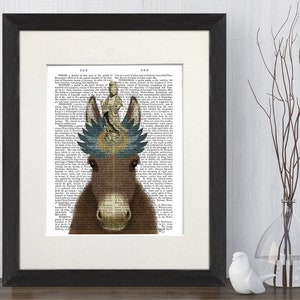 Donkey print - Donkey Bodhisattva- Donkey art Donkey canvas Buddhist artwork Unusual room decor Bedroom decor Book page decor Library room