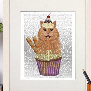 Ginger cat print, Funny cat art, Cupcake print, Nursery wall art, Kids art print, Childrens bedroom art, Kitchen poster, Cute cat painting