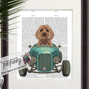 Cockapoo Apricot Dog Art Print in Hot Rod Car, Auto Shop Poster, Funny Dog in Vintage Style Custom Classic Car Print Garage Wall Art Decor