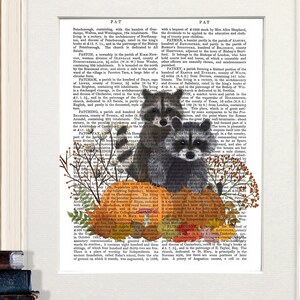 Racoon picture, Racoon art, Pumpkin print, Woodland animals, Lodge wall art, Cabin decor, Fall decor, Canvas art, Animal art prints