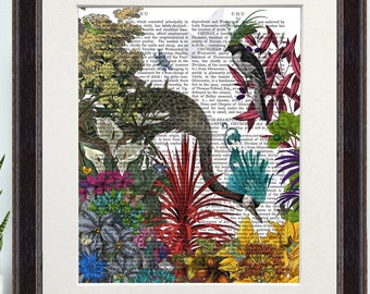 Arte murale degli uccelli, Stampa d'arte floreale, Decorazione botanica, Stampa sulla pagina del libro, Regalo d'arte degli uccelli, Decorazione tropicale, Grande arte su tela, Pennacchi gloriosi 9