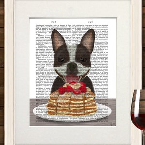 Boston Terrier Art, Boston dog print, Boston Terrier gift, Dog lovers gift, Dog wall art kids room, Pancake print, Kitchen decor, Food art