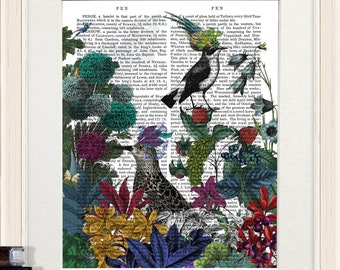 Botanical art print, Bird wall art, Framed print, Book page art, Floral picture framed, Tropical room decor, Bird gift, Glorious plumes 3