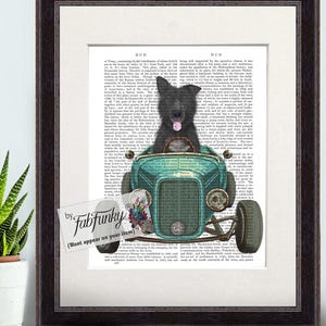 Geoenendael Dog Art Print in Hot Rod Car, Auto Shop Poster, Funny Dog in Vintage Style Custom Classic Car Print Garage Wall Art Décor