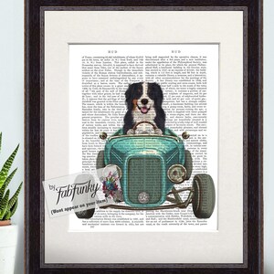 Bernese Dog Art Print in Hot Rod Car, Auto Shop Poster, Funny Dog in Vintage Style Custom Classic Car Print Garage Wall Art Decor