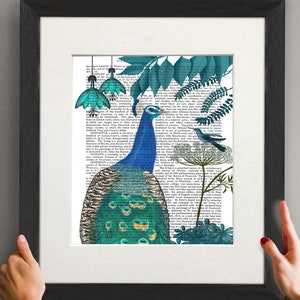Peacock wall art, Peacock picture, Peacock decor, Peacock feathers, Bird painting, Tropical art print, Botanical decor, Large canvas art