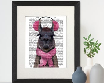 Llama decor llama print llama art pink room decor Kids room wall art alpaca art Dictionary print Whimsical animal art - Chilly Llama in Pink