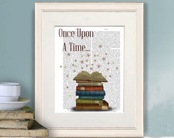 Once Upon a Time, Book page art, Book lovers gift, Book nerd, Geek nursery modern, Wall art kids room, Fairy tale decor, Dictionary print