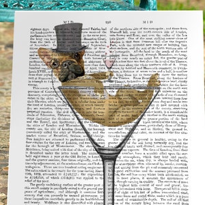 Fawn French Bulldog Print - Fawn Frenchie in Martini Glass - Frenchie gift funny kitchen art brandy gift dog kitchen decor brown frenchie