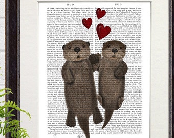 Otter gift idea - Otters holding hands otters in love floating otters Romantic gift engagement gift wedding gift idea Couple gift valentines