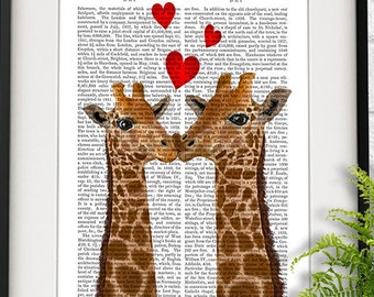 Kissing Giraffes Print | Love Heart Anniversary Gift