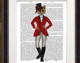 Fox Hunter Art Print – Vixen in Red Coat, Antiquarian Book Page