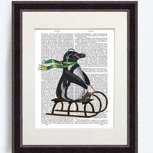 Penguin print - Penguins on Sled - penguin gift penguin wall art penguin nursery print cute penguin nursery art Penguin art penguin poster