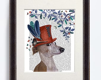 Greyhound Milliner Art Print – Whimsical Dog Lover Gift