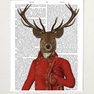 Deer Print Red & Gold Jacket Portrait Groomsmen gift Beautiful Deer stag print Deer head Deer painting Deer poster uk sellers only mens gift