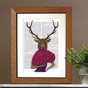 Deer print  Deer And Fan - Woodland deer Deer décor Deer painting Deer picture Deer wall art Deer poster Wedding gift idea Hostess gift