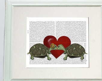 Turtle Kiss turtle love heart turtle print turtle wall art turtle gift idea tortoise print tortoise gift present for girlfriend gift for him