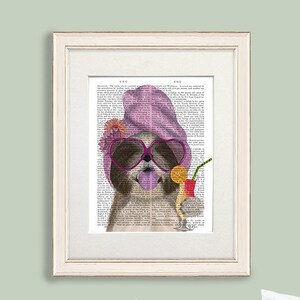 Bar decor - Shih tzu cocktail dog - Tzus painting pink colorful heart glasses girly gift ideas for her summer house poster hanger cute print