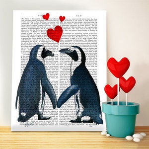 Penguins in love Penguin art print penguin gift for valentine gift for lovers romantic gift for girlfriend Valentines gift for her wife image 1