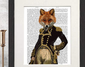 Fox print Admiral Fox - Poster Art Print Illustration Acrylic Painting Animal Painting Wall Decor Wall hanging Wall Art gift for men man him