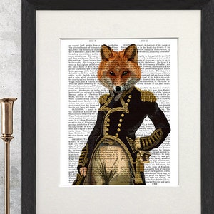 Fox print Admiral Fox - Poster Art Print Illustration Acrylic Painting Animal Painting Wall Decor Wall hanging Wall Art gift for men man him