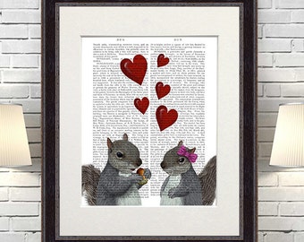 Squirrel love - Squirrel print romantic gift funny gift for him for her squirrel art kids room print woodland animal engagement gift