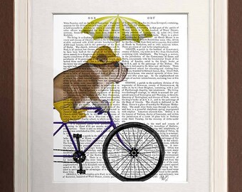 English Bulldog Bicycle Print – Antique Book Page Art