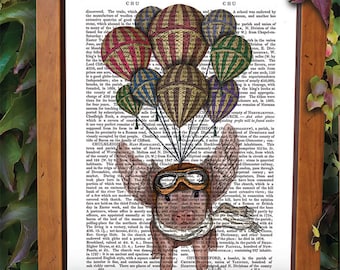 Pig With Wings - Flying Pig And Balloons - Cute animal art for kids rooms boys nursery art girls nursery art baby room decor baby boy girl