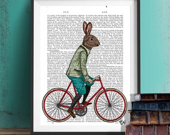 Impression d'art Lapin à vélo, décoration FabFunky pour chambre d'enfant