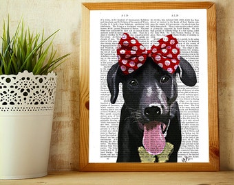 Black lab art print Black lab lover Black labrador print - Red Bow Cute black labrador for kids room dog art for nursery décor cute dog gift