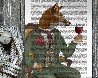 Woodland Animal Print - Wine Tasting Fox stampa fox ritratto fox poster vino lover regalo vino stampa fox wall art fox stampa casa decoro fox regalo