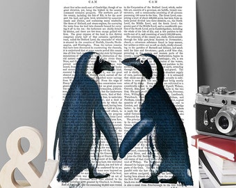 Penguin Poster in Love - penguin wall art penguin picture penguin illustration valentine gift idea unique couple gift Wedding gift ideas